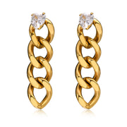 Hot Sale Ip Gold Plating Cubic Zircon Link Chain Pendant Earrings No Fade Stainless Steel Heart Shape Diamond Chain Earrings