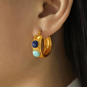 JEWELRY EH152 High Quality Wholesale Custom Cheap Vintage Square Stone Set Natural Stone Earrings