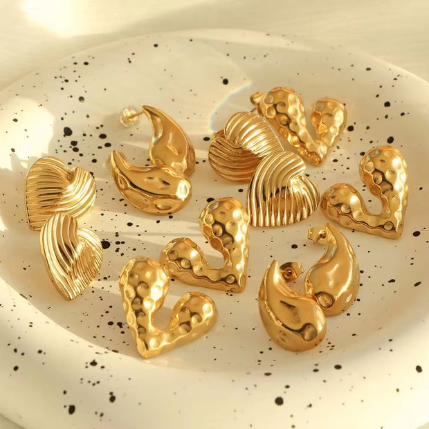 JEWELRY EH EH177-9 High Quality Wholesale Custom Cheap French Fashion Pleated Textured Heart Drop Earrings