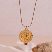 Engraved La Dolce Vita Fashion Lady Pendant Necklace Red Zircon Gold Plated Stainless Steel Jewelry