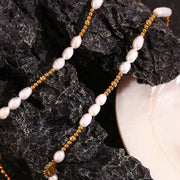 Fresh Water Pearl Chain Choker Necklace Gold Plated Jewelry Tarnish Free Stainless Steel Necklace
