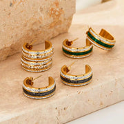 New Ins Designs Minimalist C Shape 18K Gold Plated Zircon Stainless Steel Stud Earrings for Women Jewelry