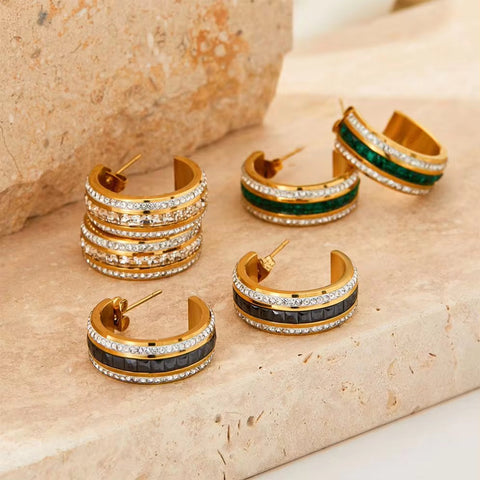 New Ins Designs Minimalist C Shape 18K Gold Plated Zircon Stainless Steel Stud Earrings for Women Jewelry