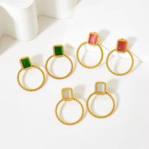 New Retro Exaggerated Elegant Big Statement Sexy Accessories Women Gold Plated Opal Screw Back Stud Earrings