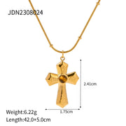 Jewelry 18K PVD Gold Plated Hammer Cross Necklace Tiger Eye Stone Cross Pendant Necklace for Women