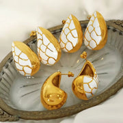 JEWELRY EH145 Wholesalers 18K Gold Plated Stainless Steel Teardrop Shape Oil Drop Colorblock Earrings