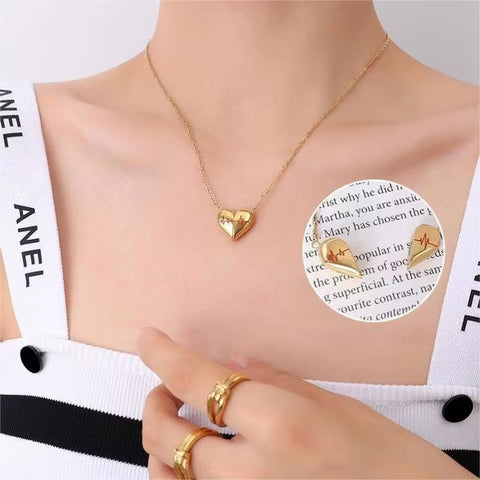 Non Tarnish Fashion Plated 316L Stainless Steel Detachable Magnet Cardiogram Heart Pendant Necklace Women