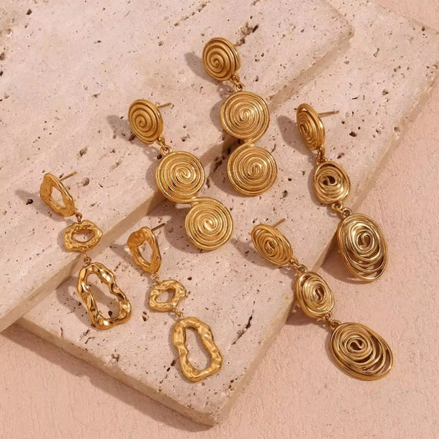 Minimalist Earrings Set Gold Plated Tassel Earrings Hammered Winding Stud Earrings Stainless Steel Jewelry