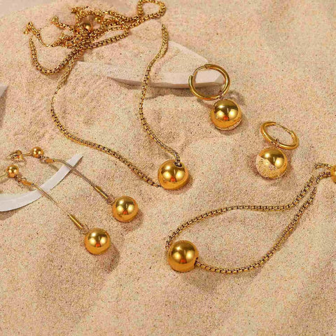 Drop Shipping Ins Ball Pendant Ring Earrings Necklace Stainless Steel Gold Plated Jewelry Accessories Set for Women