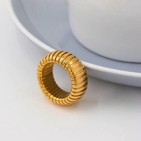 Hip Hop Jewelry 18K Gold Plated Belt Band Finger Chunky Ring 12MM Stainless Steel Watch Strap Band Finger Ring for Men