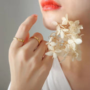 French Vintage Trendy Micro Pave Geometric Crystal Colorful Zircon Stainless Steel Simple Luxury Jewelry 18K Gold Plated