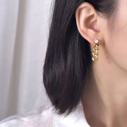 Hot Sale Ip Gold Plating Cubic Zircon Link Chain Pendant Earrings No Fade Stainless Steel Heart Shape Diamond Chain Earrings