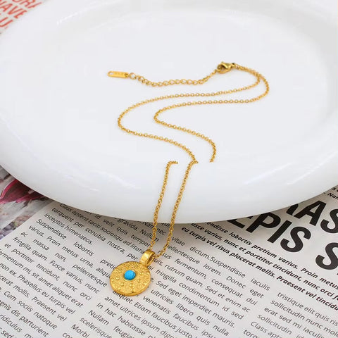 Natural Stone Necklace 18K Gold Color Stainless Steel Chain Suitable for Women Waterproof Material Fashion Oval Jewelry