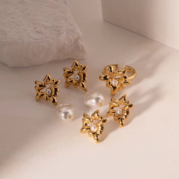 Design Lava Heart Pearl Stud Earring Ring 18K Stainless Steel Gold Plated Love Designed Drop Earring for Women