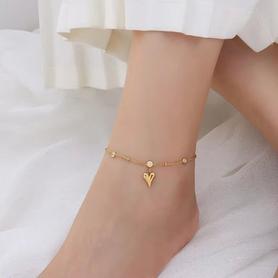 Wholesale New Zircon Three-Dimensional Love Heart Pendant 18K Gold Plated Ankle Chain Foot Jewelry Anklets
