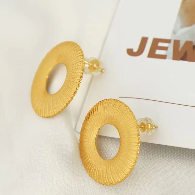 JEWELRY EH176 Exaggerated Titanium Steel Stainless Steel 18K Line Radial Design Circle Earrings for Women