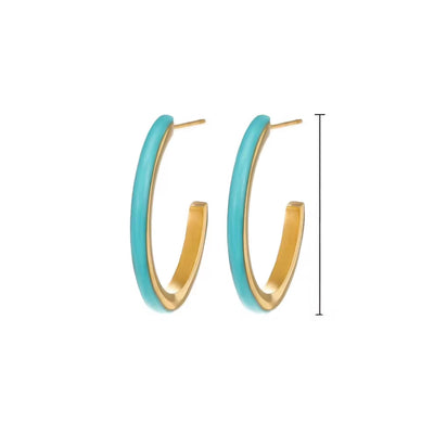 Vintage Blue Oil Dripping U-Shaped Geometric Open Earrings Stainless Steel Jewelry Gift Stud Earrings for Women