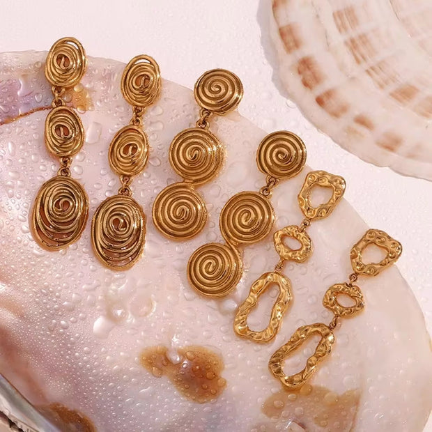 Minimalist Earrings Set Gold Plated Tassel Earrings Hammered Winding Stud Earrings Stainless Steel Jewelry