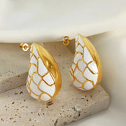 JEWELRY EH145 Wholesalers 18K Gold Plated Stainless Steel Teardrop Shape Oil Drop Colorblock Earrings