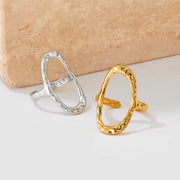 Punk Simple Oval round Rings Chic 18K Gold Plated Adjustable Opening Cuff Geometric Stainless Steel Ring for Women Men Unisex