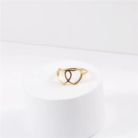 High End 18K PVD Gold Plated Double Heart Rings Stainless Steel Jewelry Women Gift