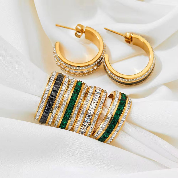 New Ins Designs Minimalist C Shape 18K Gold Plated Zircon Stainless Steel Stud Earrings for Women Jewelry