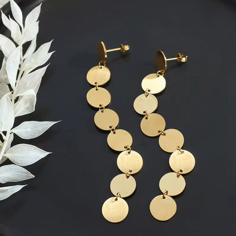 New Arrival Stainless Steel 18K Gold Plated Jewelry Long Tassel Mulit round Earrings for Women