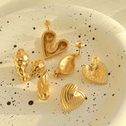 JEWELRY EH EH177-9 High Quality Wholesale Custom Cheap French Fashion Pleated Textured Heart Drop Earrings