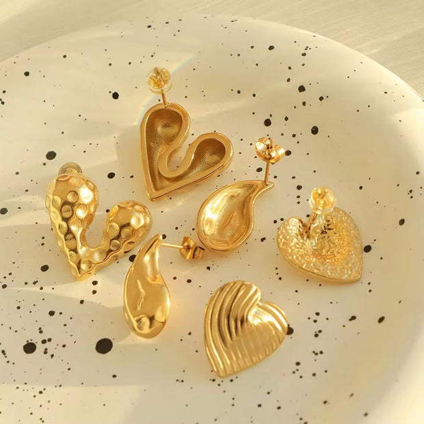 JEWELRY EH EH177-9 High Quality Wholesale Custom Cheap French Fashion Pleated Textured Heart Drop Earrings