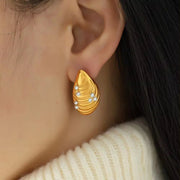 JEWELRY EH203 New Stainless Steel Shell Gum Bead Earrings 18K Gold Plated Fashion Earrings Jewelleryk Earrings Studs