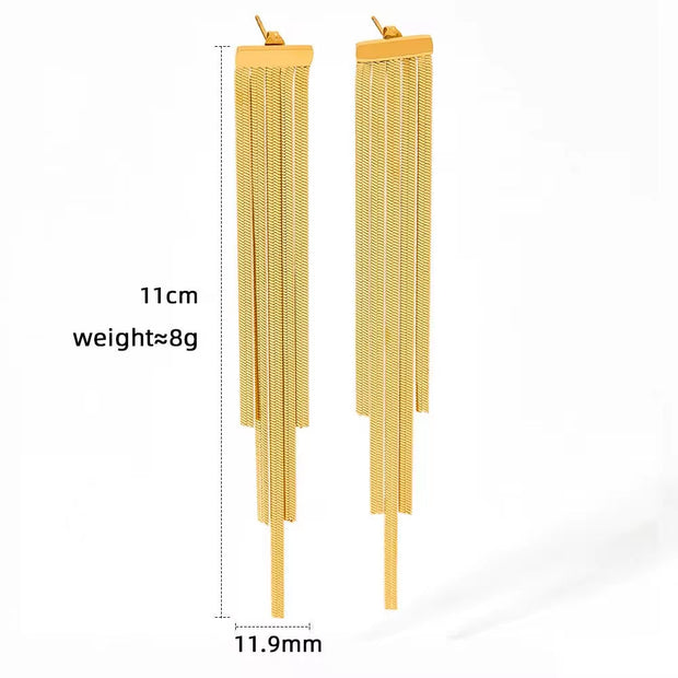 Hot Sell Snake Bone Chain Tassel Earrings Women Jewelry Designer Stainless Steel 18K Gold Plated Fringe Earrings