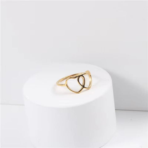 High End 18K PVD Gold Plated Double Heart Rings Stainless Steel Jewelry Women Gift
