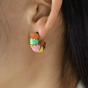 JEWELRY EH110 French Enamel Glaze Fashion C-Shaped Earrings Senior Light Sense of Luxury Color Clash Gentle Earrings