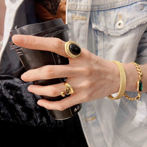 New 2024 Unique Stylish Glossy Surface Ring Casual Geometry Irregular Stainless Steel Rings for Girls