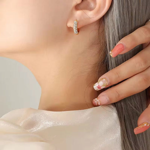 Designer Custom Bohemian Fashion 18K Gold Plated Stainless Steel American Cz Zirconia Huggie Earrings