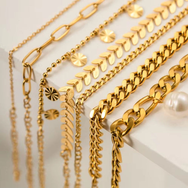 Dainty 18K Gold Plated Stainless Steel Simple Jewelry Gift Waterproof Chain Cross Double Layer Daity Anklet for Women