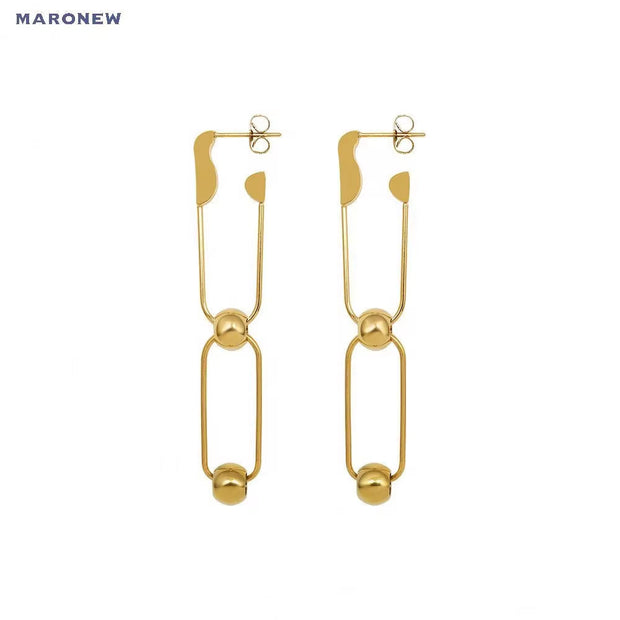 Designer Custom French Bohemian Fashion Jewelry 18K Gold Plated Stainless Steel Paper Clip Ball Studs Earrings