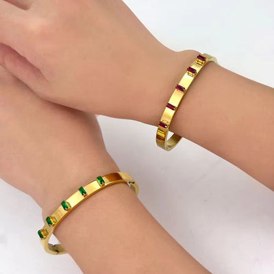 Waterproof Stainless Steel Gold Plated Cz Zircon Cuff Bangle for Women Minimalist Stacking Bracelets Christmas Jewelry