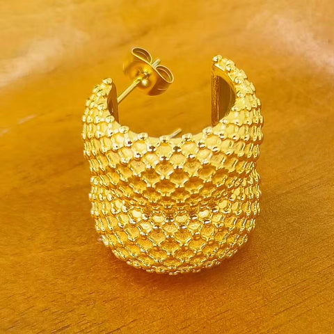 Dropshipping Waterproof Grain Fat Earrings 18K Gold Plated Stainless Steel Tarnish Free Cute Jewelry