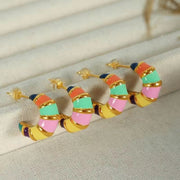 JEWELRY EH110 French Enamel Glaze Fashion C-Shaped Earrings Senior Light Sense of Luxury Color Clash Gentle Earrings