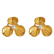 JEWELRY EH139 China Wholesale New Pearl Stainless Steel Earrings Petal Earrings Gold-Plated 18K for Women
