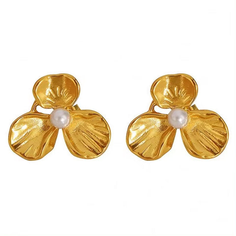 JEWELRY EH139 China Wholesale New Pearl Stainless Steel Earrings Petal Earrings Gold-Plated 18K for Women