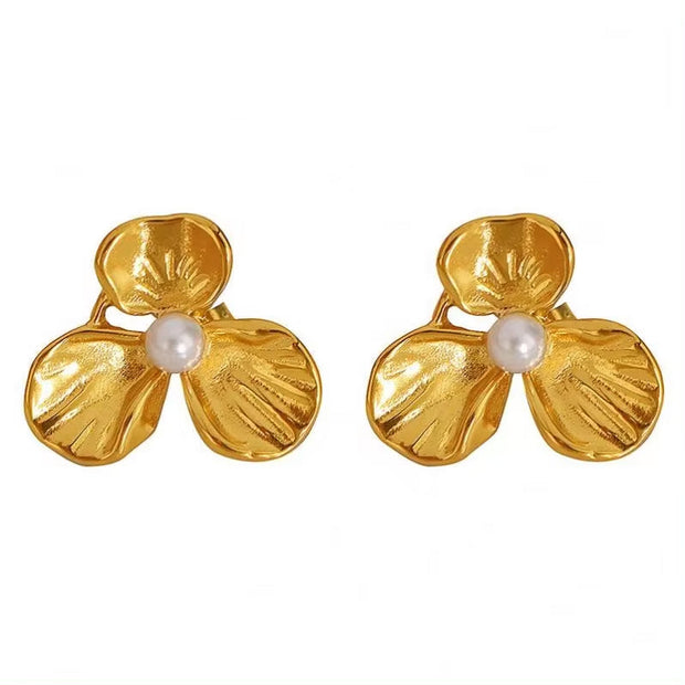 JEWELRY EH139 China Wholesale New Pearl Stainless Steel Earrings Petal Earrings Gold-Plated 18K for Women