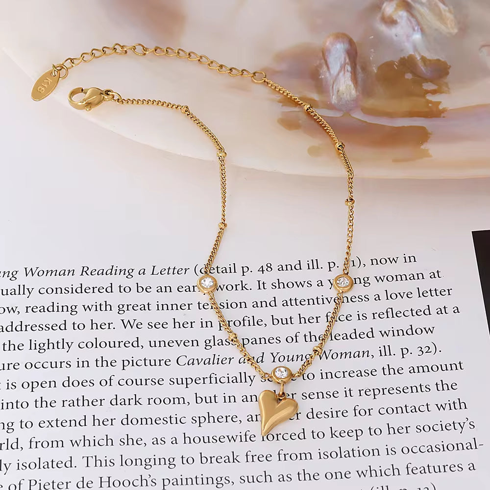 Wholesale New Zircon Three-Dimensional Love Heart Pendant 18K Gold Plated Ankle Chain Foot Jewelry Anklets