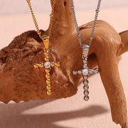 Dainty Zircon Cross Necklace Beaded Pendant Necklace Gold Plated Stainless Steel Christmas Gift for Women