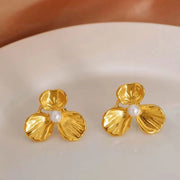 JEWELRY EH139 China Wholesale New Pearl Stainless Steel Earrings Petal Earrings Gold-Plated 18K for Women
