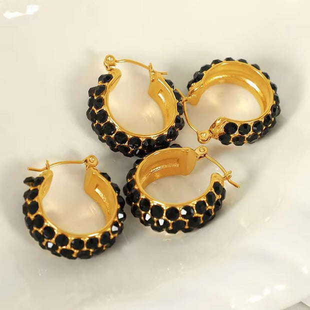 JEWELRY EH188 Fashion Inlaid Rhinestone C-Shaped Earrings Earrings Stainless Steel Earrings Wholesale