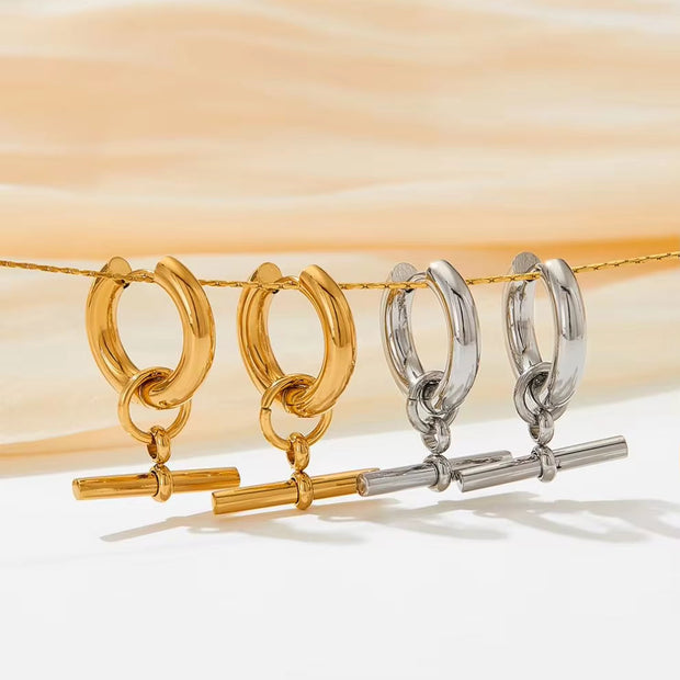 Fashion 18K Gold-Plated Stainless Steel T-Bar Pendant Earrings Women'S Fashion Earing Accessories Jewelry Making