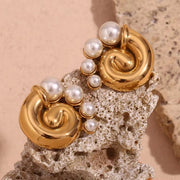 Fresh Water Pearl Winding Conch Stud Earrings Tarnish Free Jewelry Gold Plated Earrings Stainless Steel Jewelry