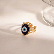 Jewelry 18K Gold Plated Three Layer Eye Ring Stainless Steel Blue Enamel Evil Eyes Stacking Rings